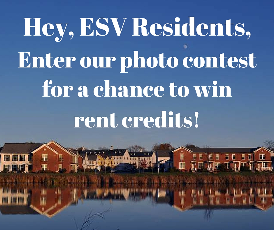 Text: Hey, ESV Residents, Enter our photo contest for a chance to win rent credits