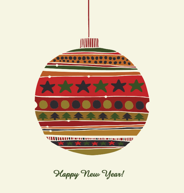 Christmas ornament and text: Happy New Year!