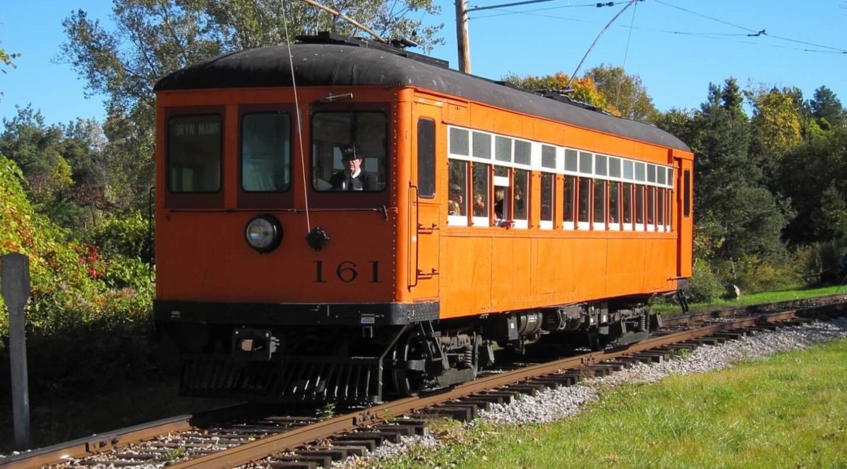 Electric trolley car on track