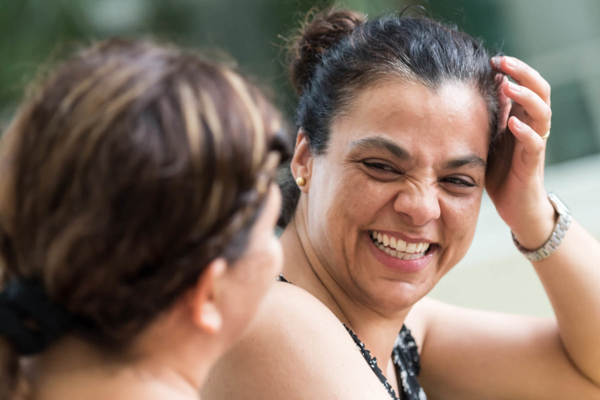 Two women laughing