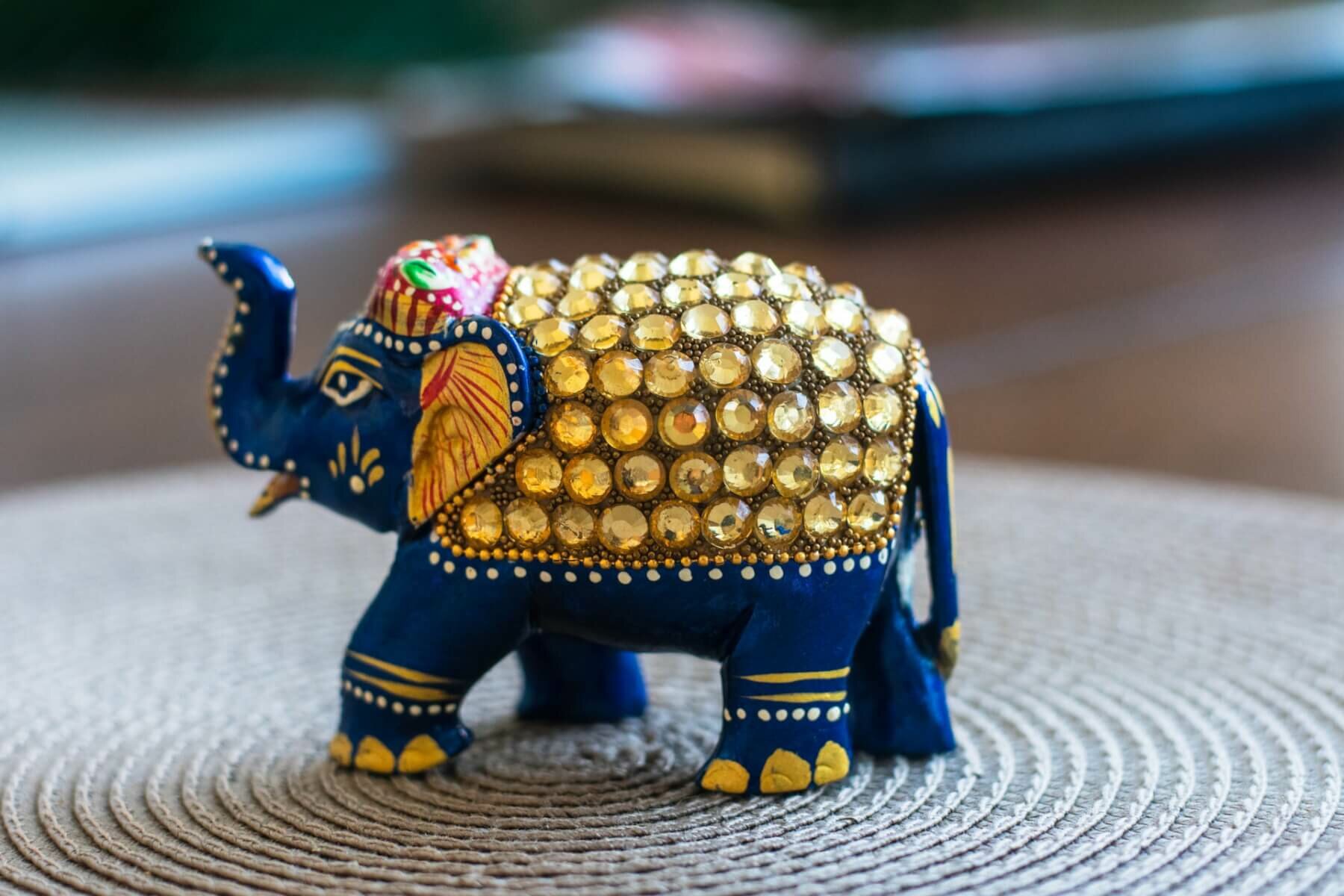 Photo of decorative elephant on a coffee table. Photo credit: Daniel Brubaker