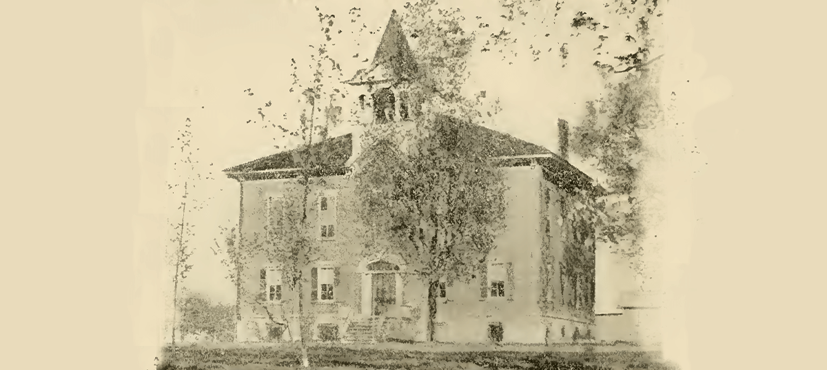 Image from a postcard featuring the Henrietta Union School from approximately 1908