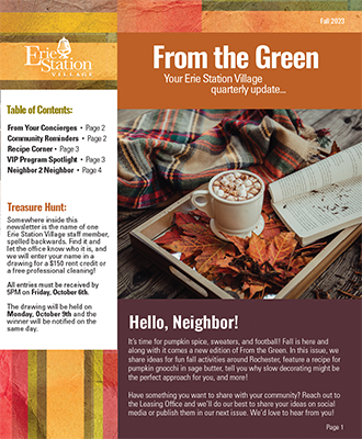 Front cover of Erie Station Village community newsletter fall 2023