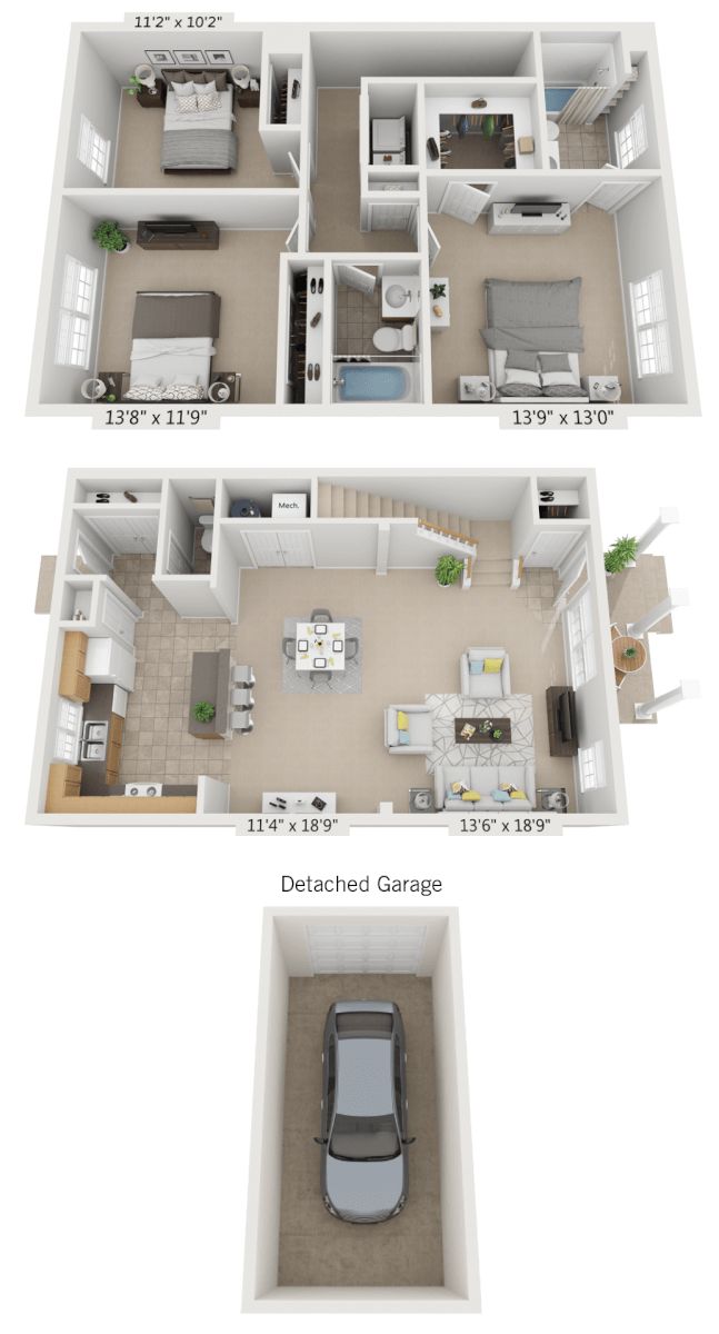 Plano de una vivienda adosada T3B